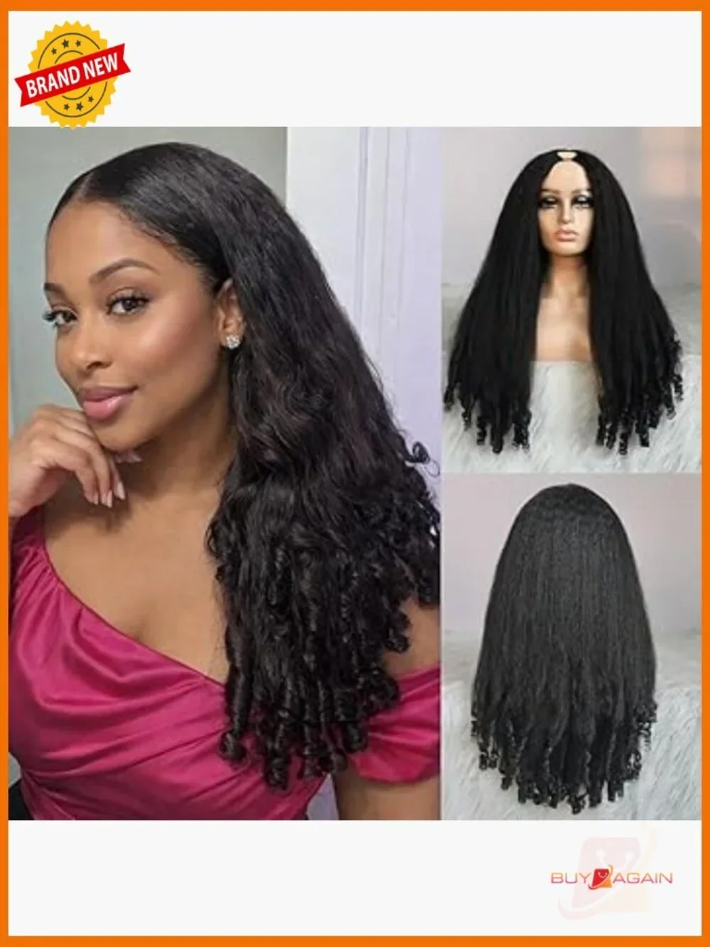Human Hair V Part Wig with Drawstring 180% Density Half Wig for Women